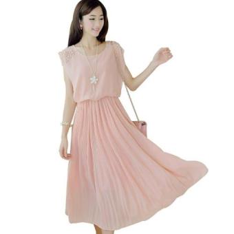 Dress Wanita Korean Style Sleeveless Chiffon Dress Size M - Pink