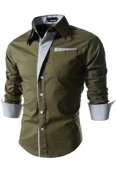 Korea Design Button-Down Formal Long Sleeved Business Shirts (Khaki Green)