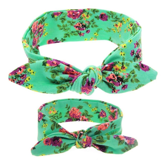 Mom and Me Headband Boho Baby Girls Headwrap Knotted Hairband Hair Flower Bow Set (Green) - intl