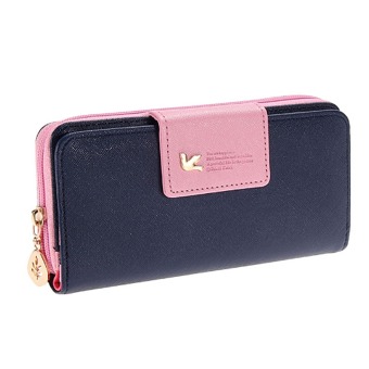 Women Wallets New Fashion Trends Pumping Multi-card Position Two Fold Wallet Lady Long Zipper Purse Card Holder (Drak Blue)