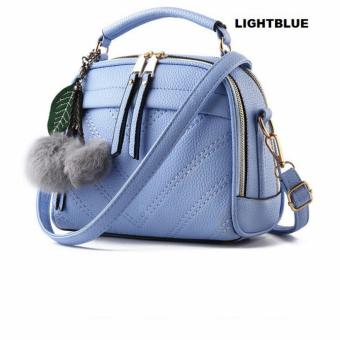 Vicria Tas Branded Kualitas Impor Material PU Leather Plus Gantungan Bola Pompom - Light Blue