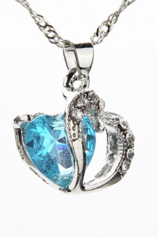 Buytra Heart Necklace Silver Plated Pendant Crystal Blue