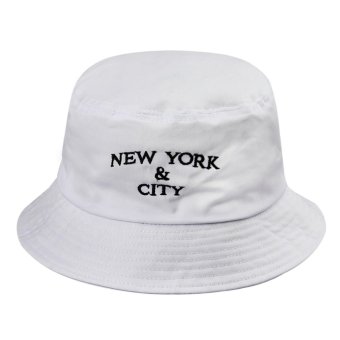 NEW YORK CITY Embroideried Hat Street Dacing Hat Bucket Hat Basin Cap Fisherman Sun Hat Flat Top Sun Visor, White - intl
