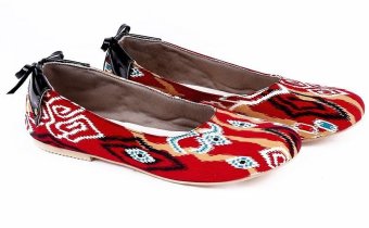 Garucci GHE 6125 Sepatu Flat Shoes Wanita - Textile - Cantik (Merah Kombinasi)