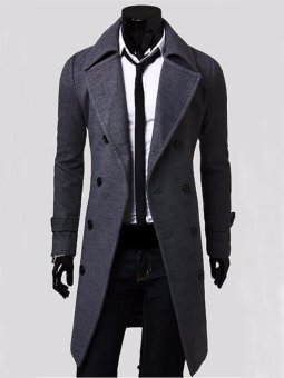 Men's Slim Stylish Trench Coat Winter Long Jacket Double Breasted Overcoat Cool Grey - Intl