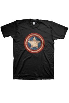 Cosplay Men's Captain America Shield Flag Distressed T-shirt (Black)