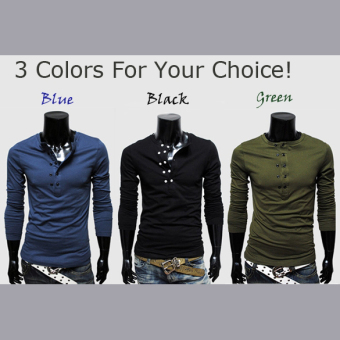 GE Men's Slim Fit Turndown Collar Long Sleeve Polo Shirt T-shirts Tee Shirt (Green)