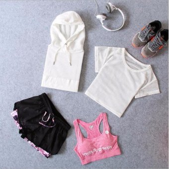 Ladies's Sportswear Running Suit Four-pieces Women Sports Yoga Fast Dry Clothes Include Mesh Jackets，Mesh T-shirts，Bras，Shorts. - intl