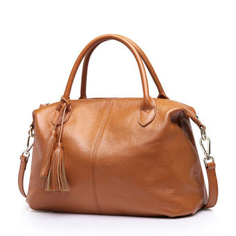PASTE women Handbag genuine leather tassel Tote brand design classic ladies High capacity Crossbody bag Fashion Vintage shoulder bag(Brown)