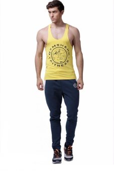 Nicture New Men Sleeveless Shirt Muscle Building Cool Shark Pattern Sports Vest (Yellow) (Intl)
