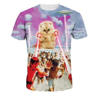 Jiayiqi Novelty Design Giant Cat T-shirt Sandbeach Frolic T-shirts