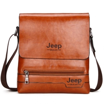 Jeep Cowhide Leather Crossbody Bag Shoulder Bag Men Tote Bag Business Casual Messenger Bag (Small Size / Coffee)