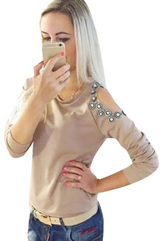 GE Women Off Shoulder Long Sleeve Blouse S-XL (Gray)