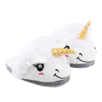 Pair of Fashion Plush Unicorn Slippers - Free Size (White) - intl
