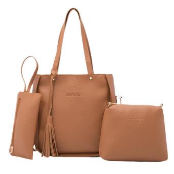 leegoal 3 buah tas wanita kulit PU Set Tas Jinjing Bahu Tas tangan Dompet coklat - International