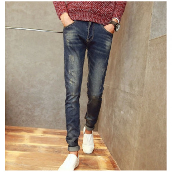 QQ Men's slim casual jeans Dark blue - intl