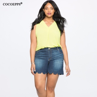 COCOEPPS Sleeveless Chiffon V neck women tops big sizes new 2017 Casual plus size women Loose blouse blue greed tops - intl