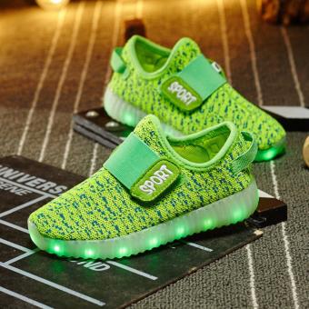 Summer LED Light Up Child Kids Boys Girls Toddlers Knitted Trainers Luminous shoes Green - intl