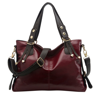 360DSC Fashion Oil Wax Cowhide Leather Tote Handbag Cross Body Bag Shoulder Bag Womens Bag - Wine Red- INTL