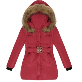 Cyber Arshiner Fashion Children Kid Girl Long Sleeve Hooded Down Coat Solid Hoodies Jacket Winter Outerwear with Belt (Wine Red) - Intl
