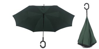 Best CT Unique Inside-Out Umbrella With C-Hook Handle- Dark Green