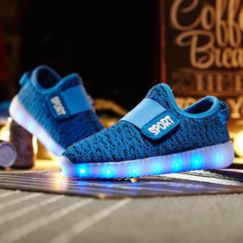 Summer LED Light Up Child Kids Boys Girls Toddlers Knitted Trainers Luminous shoes Blue - intl