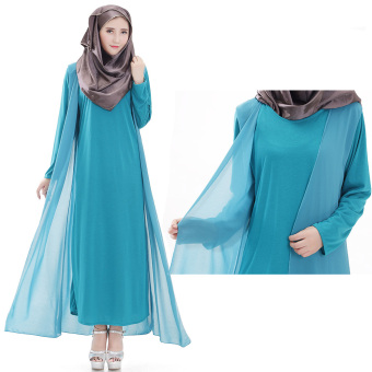 Women Comfortable Muslimah Robes Muslimah Dresses Long-sleeved Cotton Gown Jubah Sky Blue - intl