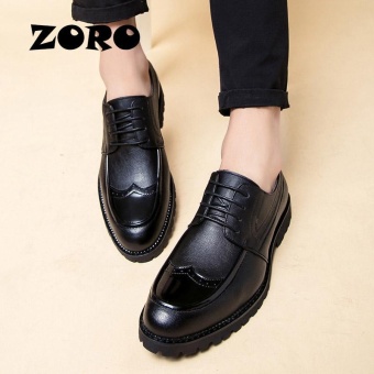 ZORO Fashion Leather Men Dress Shoes Pointed Toe Bullock Oxfords Shoes For Men, Lace Up Designer Luxury Men Shoes (Black) - intl