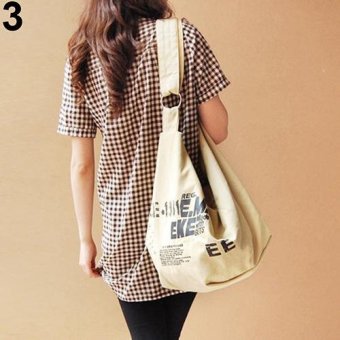 Broadfashion Women's Fashion Letter Print Canvas Crossbody Shoulder Bag Handbag Shopping Bag (Khaki) - intl