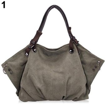 Broadfashion Women Vintage Luxury Casual Big Capacity Canvas Hobo Shoulder Bag Handbag (Army Green) - intl