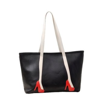360DSC Fashion Women Contrast Color High Heels Pattern PU Leather Handbags Shoulder Bag (Black)- INTL