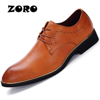 ZORO 2017 Fashion Italian Handmade Men Wedding Formal Shoes Genuine Leather Lace Up Pointed Toe Dress Shoes (Yellow) - intl