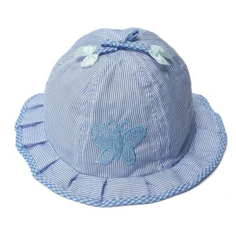 Kids Baby Girls Summer Mesh Cotton Embroidered Butterfy Bow Hat Sun Bucket Cap blue without mesh - intl