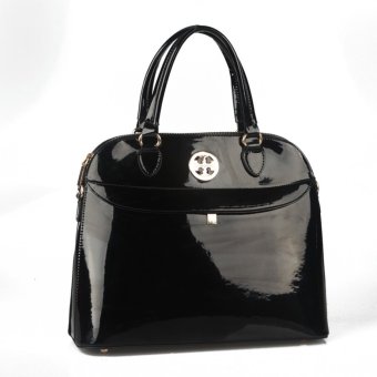 360DSC Women Love Elegant Fashion Muse Patent Leather Stereotypes Handbag Ladies Dome Shoulder Bag (Black)- INTL