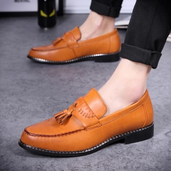ZORO Mens Genuine Leather Shoes Brand Designer Slip on Italian Formal Dress Loafers (Yellow) - intl