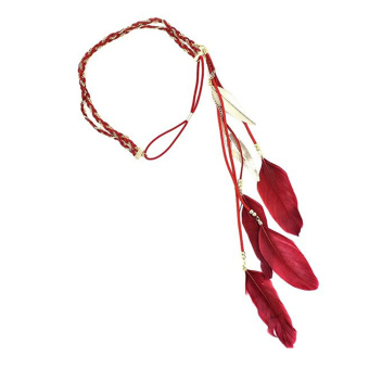 Women Indian Peacock Feather Tassels Weave Headdress Hippie Headband (Red) - intl