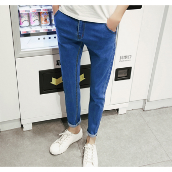 QQ Men's casual jeans pencil pants Dark blue - intl