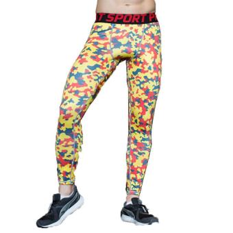 2017 New Camo Pants Camouflage Men Compression Tights Lycra Skinny Leggings G-ym Clothing Pants Fitness Jogger L (Yellow) - intl