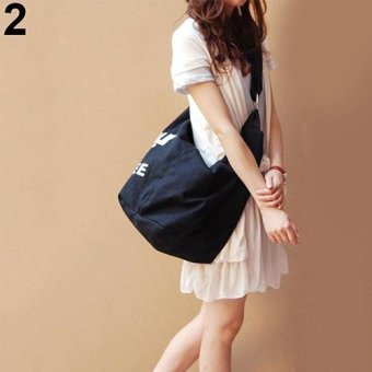 Broadfashion Women's Fashion Letter Print Canvas Crossbody Shoulder Bag Handbag Shopping Bag (Black) - intl