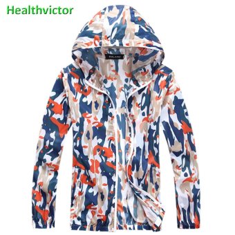 Anti UV Sun Protection Ultraviolet Thin Camouflage Men Women Unisex Outdoor Beach Zipper Hooded Jacket(Dark Blue) - intl