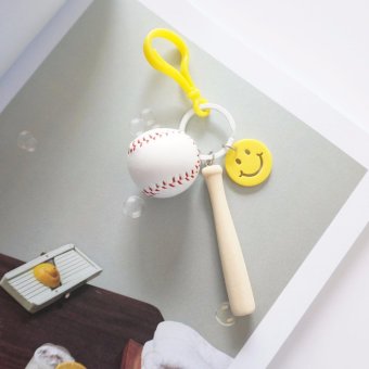 Fengsheng Smile Face Key Chain Key Ring with Baseball Tennis Hide Rope Pendant Cute Korea Style Keyring Accessories - intl