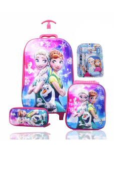 BGC Disney Frozen Fever Olaf Elsa Anna Koper Set Troley T Samurai + Lunch Box + Kotak Pensil + Alat Tulis 5D Timbul Hologram Import Hard Cover Tas Anak Sekolah