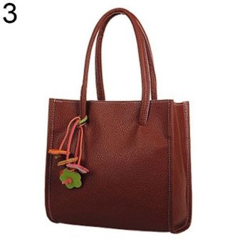 Broadfashion Women's Sweet Candy Colors Flowers Faux Leather Zipper Shoulder Bag Handbag (Brown) - intl
