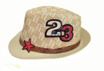 D & D Hat Collection Fedora Straw Hat For Kids / Topi Fedora Anyaman Anak – Cream Motf 2