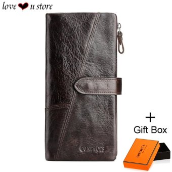 Loveu Top Quality Long Leather Wallet Mens Wallet Best Valentine Lover Gift Birthday Gift Cow Leather Bifold Long Wallets ID Credit Card Holder Clutch Coin Zipper Purse Wallet - intl