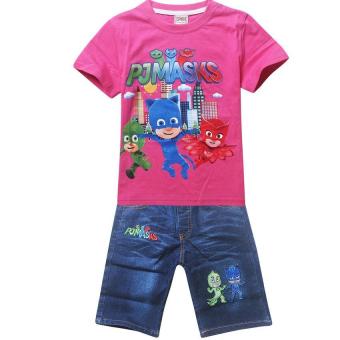 'Kisnow 2-10 Years Old Girls'' 95-135cm Body Height 2 Pieces Cotton Jeans Pant + T-shirt Tops(Color:as Main Pic) - intl'