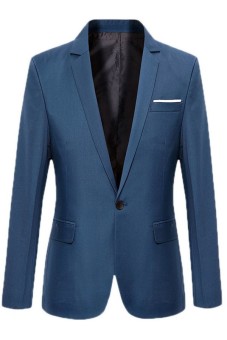 EOZY Fashion Laki-Laki Solidcolor Kelepak Kerah Blazernya Was Pushed Jaket Pakaian Gaya Korea Merek Baru Maupun-Setelan Kasual Jaket The Man (Biru)