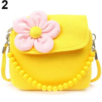 Broadfashion Children Kid Girls Princess Messenger Shoulder Bag Flower Beads Chain Handbag (Yellow) - intl