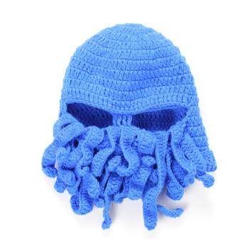 Unisex Barbarian Beard Foldaway Beard Caps Beanie Handmade Octopus Hat(Blue) - intl