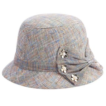 GEMVIE New Fashion Women Summer Sun Hat Ladies Bowknot Decorated Flax Hat (Blue) - intl